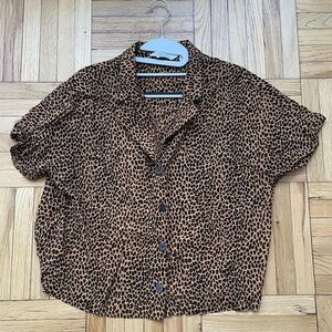& Other Stories Cropped Leopard Print Button Up Shirt